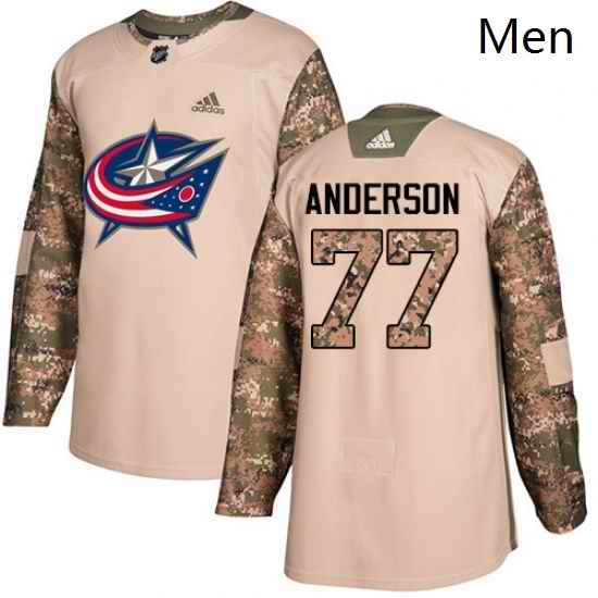 Mens Adidas Columbus Blue Jackets 77 Josh Anderson Authentic Camo Veterans Day Practice NHL Jersey